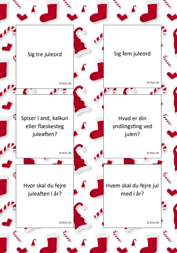 Dialogkort til quiz og byt om julen