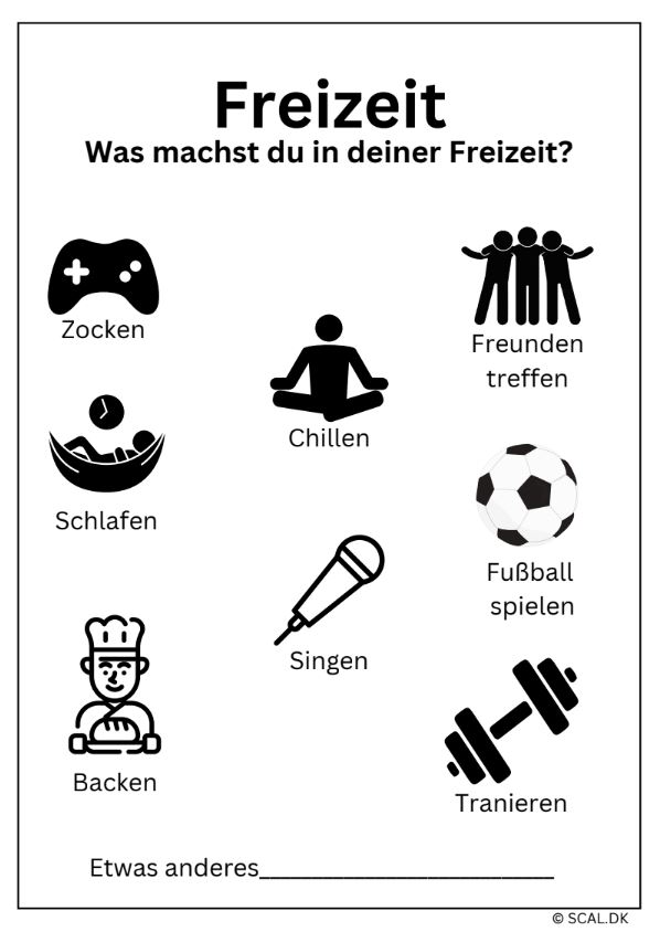 Kopiark og elevmateriale til tysk om fritid