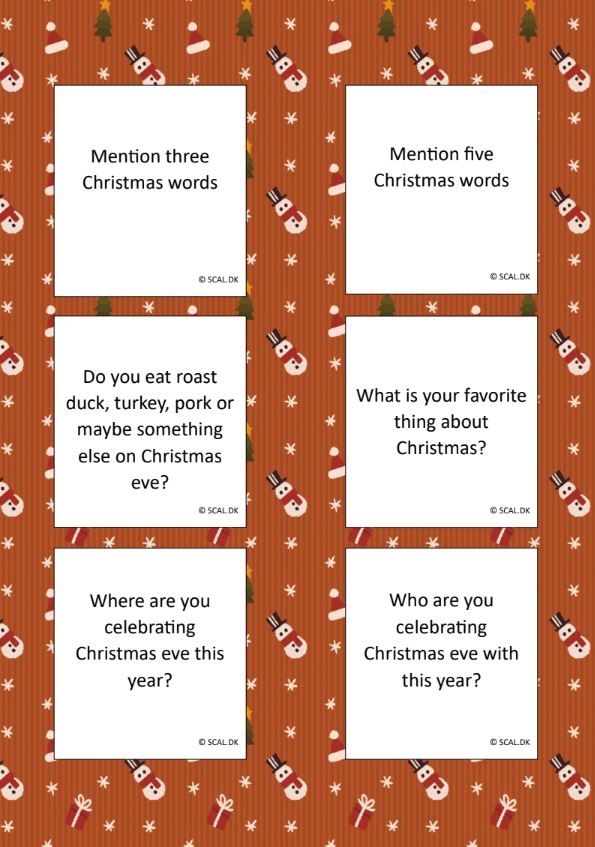 Quiz byt - engelsk kopiark med juletema